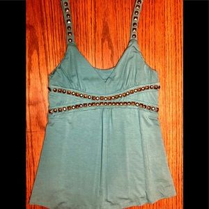 Double D Ranch Studded Brass Sleeveless V Neck Tank Top Size 6 Lined Stretchy